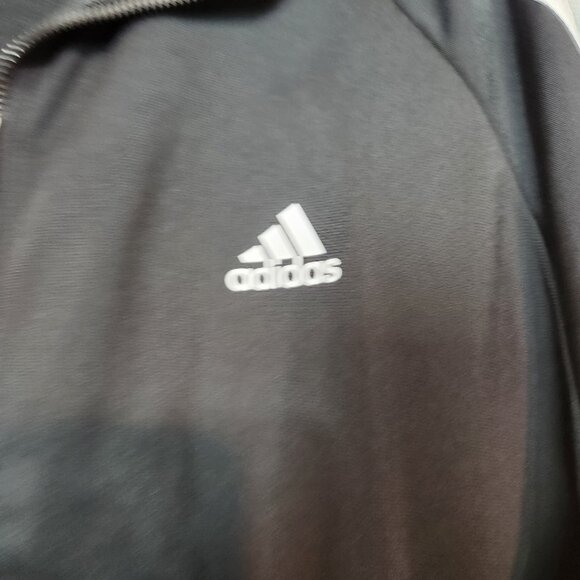 Men’s Large Adidas Track Jacket Black White Zipper Pockets Logo RN 88387 - Picture 3 of 16